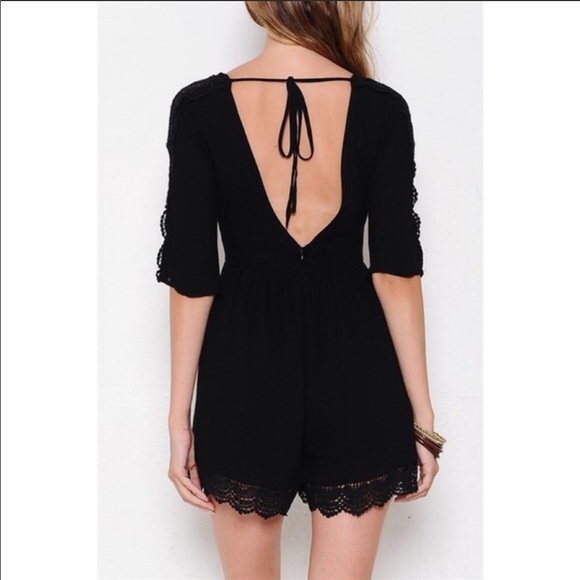 Black Romper with Plunge Top & Open Back - Picture 2 of 2